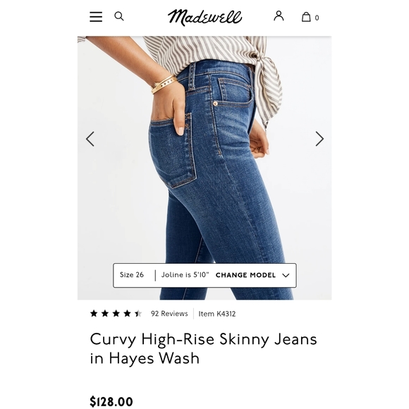 SOLD Madewell Curvy High Rise Skinny Jeans in Hayes Wash sz 25 Style K4312 - Picture 2 of 8
